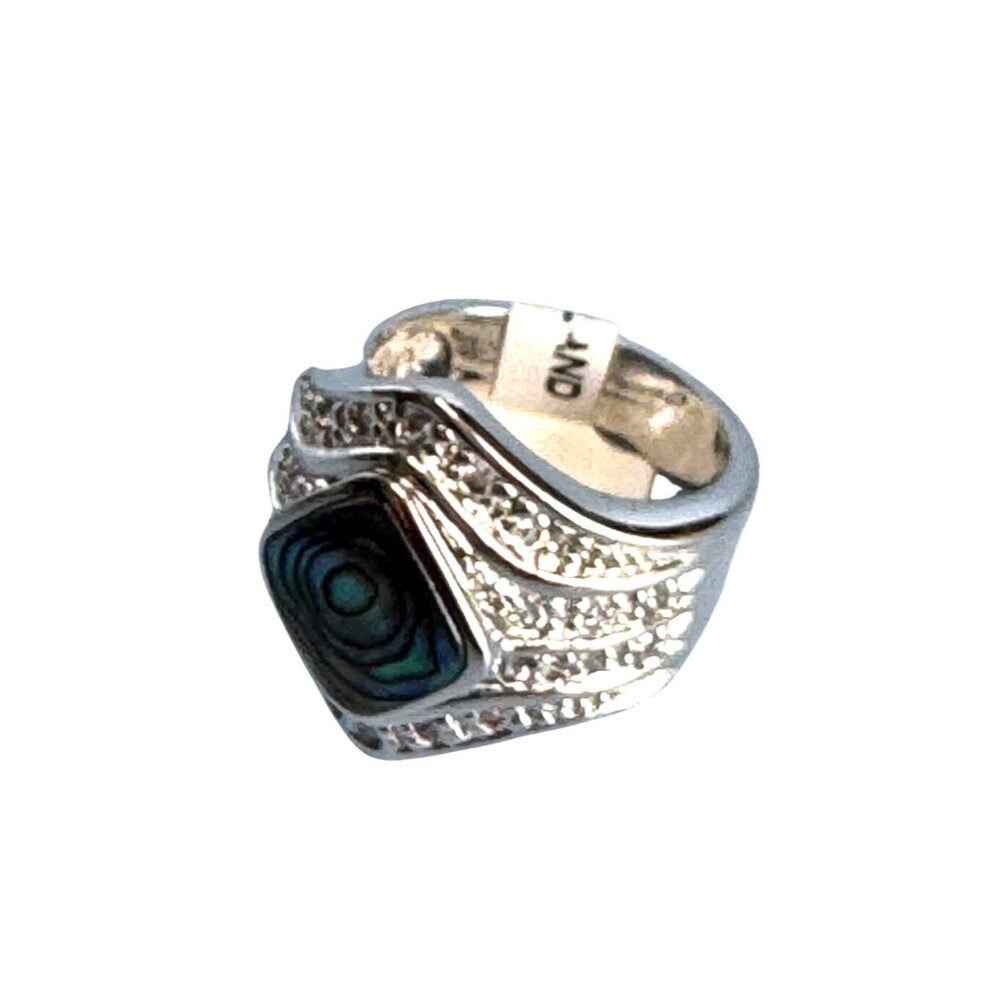 Rhodium Electroplated Ring Abalone Shell Cubic Zirconia Accents Size 6 NWT - Picture 4 of 6